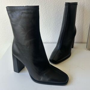 Tony Bianco Inés Black Como Leather Ankle Boots Square Toe 4 in Women’s Size 7.5